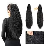 Kinky Straight Synthetic Long Yaki Ponytail Clip in Hair Extensions Ponytail Hairpiece Soft Silky for Women 24inch-Claw (1b#)
