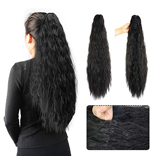 Abujia Yaki Ponytail Ponytail Kinky Straight Synthetic Long Clip in Hair Extensions Ponytail Hairpiece Soft Silky for Women 24inch-Claw (1b#)