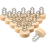 50 Pieces Christmas Place Card Holders Wooden Base with Christmas Tree Rustic Iron Wire Clip...
