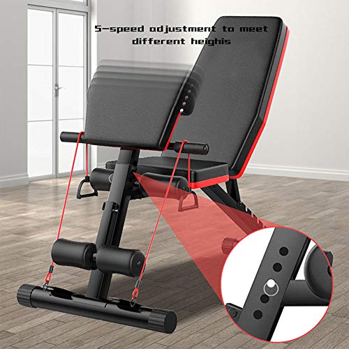 Lovinouse Upgraded 7 Adjustable Flat Weight Bench Press, Utility Foldable Decline Incline Sit Up Benches with Resistance Band, Dumbbell Curls, Full Body Workout Fitness for Home Gym