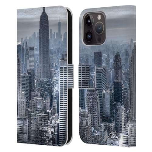 Carcasa de cuero libro Haroulita Nueva York 3 para iPhone 15 Pro Max acabado premium