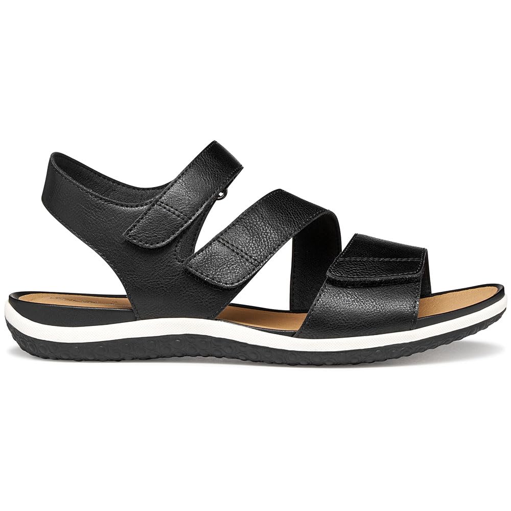 Geox Women's D Vega A Flat Sandal, Black, 41 EU