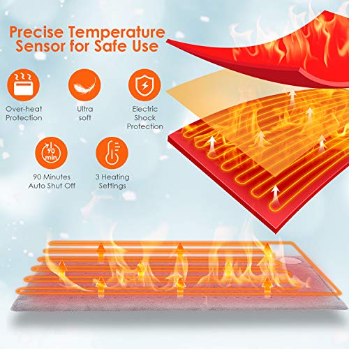 Electric Heating Pad for Back Pain and Cramps Relief Heating Pads with Auto Shut Off Heat Pad Moist & Dry Heating Pad Ultra-Soft XL 12”x24” Large Gray
