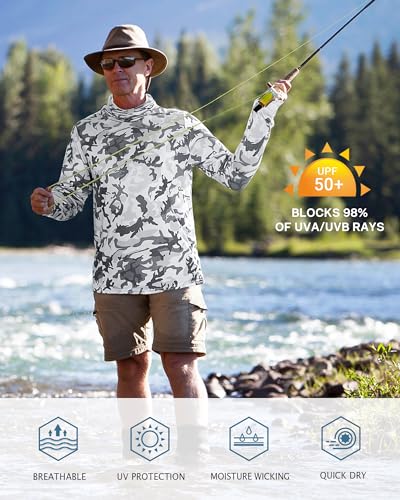 Image of FISHEAL Men's Performance Fishing Hoodie Shirt - UPF 50+ Sun Protection Long Sleeve Thumbholes Shirts with Neck Gaiter