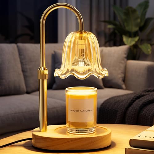 Draome Candle Warmer Lamp - Dimmable & Timer Height Adjustable Flameless Warmer Lamp with 2 Bulbs for Jar Candles Gold Lamp Gift for Women Mum Birthday New Home Bedroom Decor House Warming Gifts