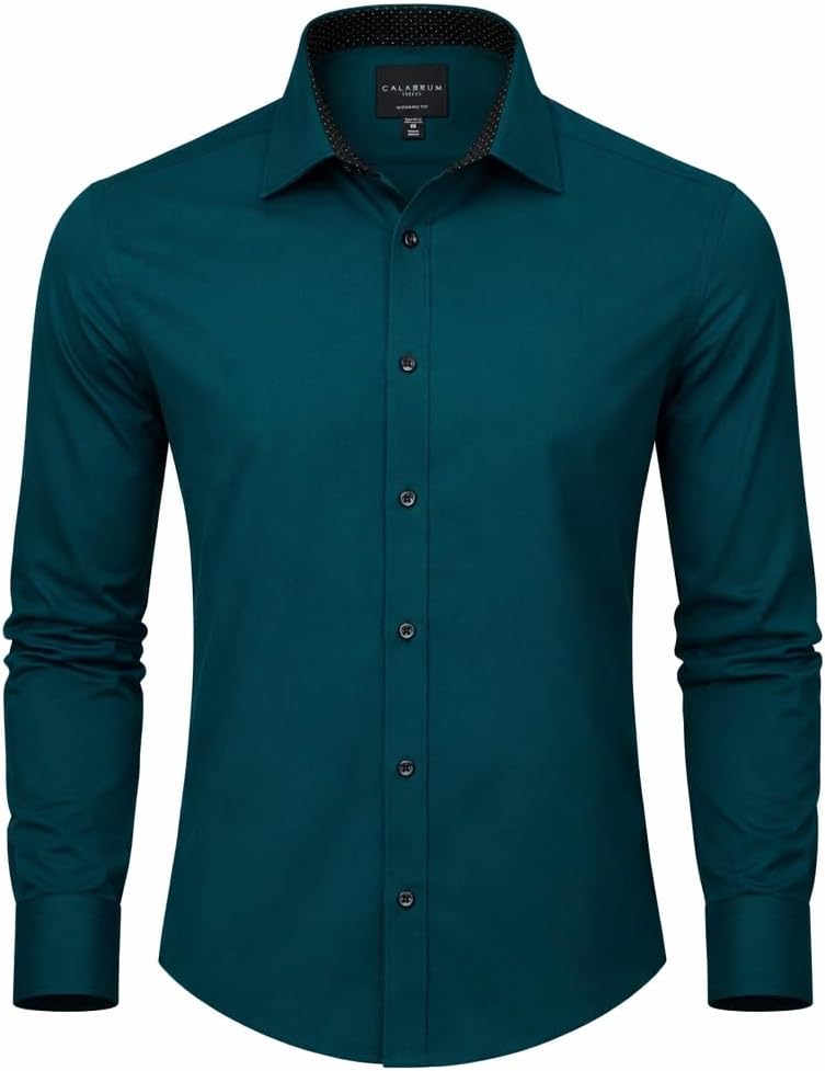 Calabrum Men's Dress Shirts Quick-Dry Wrinkle Free Dress Shirt Relaxed Fit Business Casual Button Down Shirts