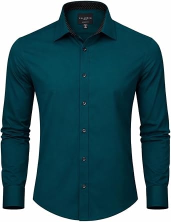 Calabrum Mens Dress Shirts Quick-Dry Wrinkle Free Dress Shirt Relaxed Fit Business Casual Button Down Shirts