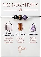 BOHO GARDEN Healing Crystal Bead Bracelets - 3 Natural Gemstones, Adjustable 3-9.7" Black Rope, 8mm Beads for Men, Women, Teens