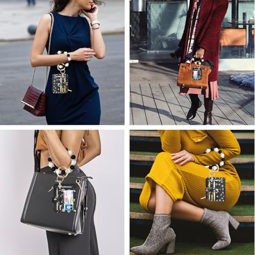 Image of COOLANS Silicone Bracelet Wristlet Wallet Credit Card Holder RFID ID Window Key Ring Tassel Slim Wallet Women Keychain Purse
