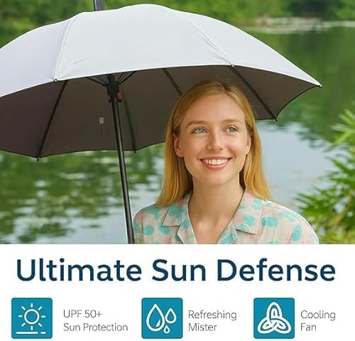 3 In 1 Umbrella With Fan,Portable Misting Fan Umbrella With UV Protection,Misting Summer Sunshade for for Outdoor,Beach,BBQ,Fishing,Golfing,Patio,and Festivals (Green)