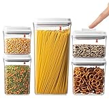 BREVER 5-PC AirTight Push Pop Food Storage Container Set Value Pack - Cereal, Flour, Sugar, Pasta, Rice - 100% BPA FREE, 5 Yr Warranty