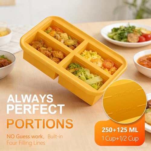 Image of Bangp 1-Cup Silicone Freezer Molds with Lid for Soup Ice Cubes,2 Pack | Food Freezer Molds with Steel-reinforced Rim for Meal Prep,Freezing Soup,Rice,Broth & More,Makes 8 Perfect 1 Cup Portions