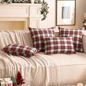 Woaboy Christmas Set of 2 Scottish Tartan Throw Pillow Covers Farmhouse Classic Plaid Decorative Couch Pillows Home Decor for Sofa Living Room Bed 18x18 Inch, Red and White Woaboy Christmas Set of 2 Scottish Tartan Throw Pillow Covers Farmhouse Classic Plaid Decorative Couch Pillows Home Decor for Sofa Living Room Bed 18×18 Inch Red and White