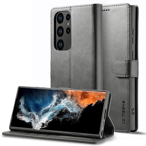 Coque antichoc Samsung S23 Ultra avec béquille et rabat magnétique gris