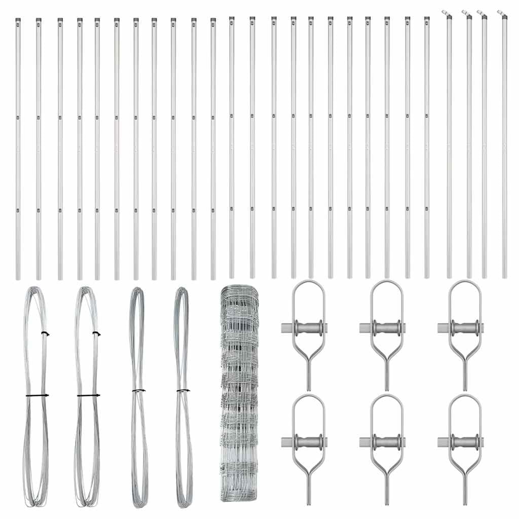 Geschweißter Drahtzaun Zaunfeld 50 x 1 m aus verzinktem Stahl mit 22 Pfosten, Winkelpfosten, Spanner, Kunststoffkappen für Garten, Terrasse, Grundstück und Sichtschutzbegrenzung