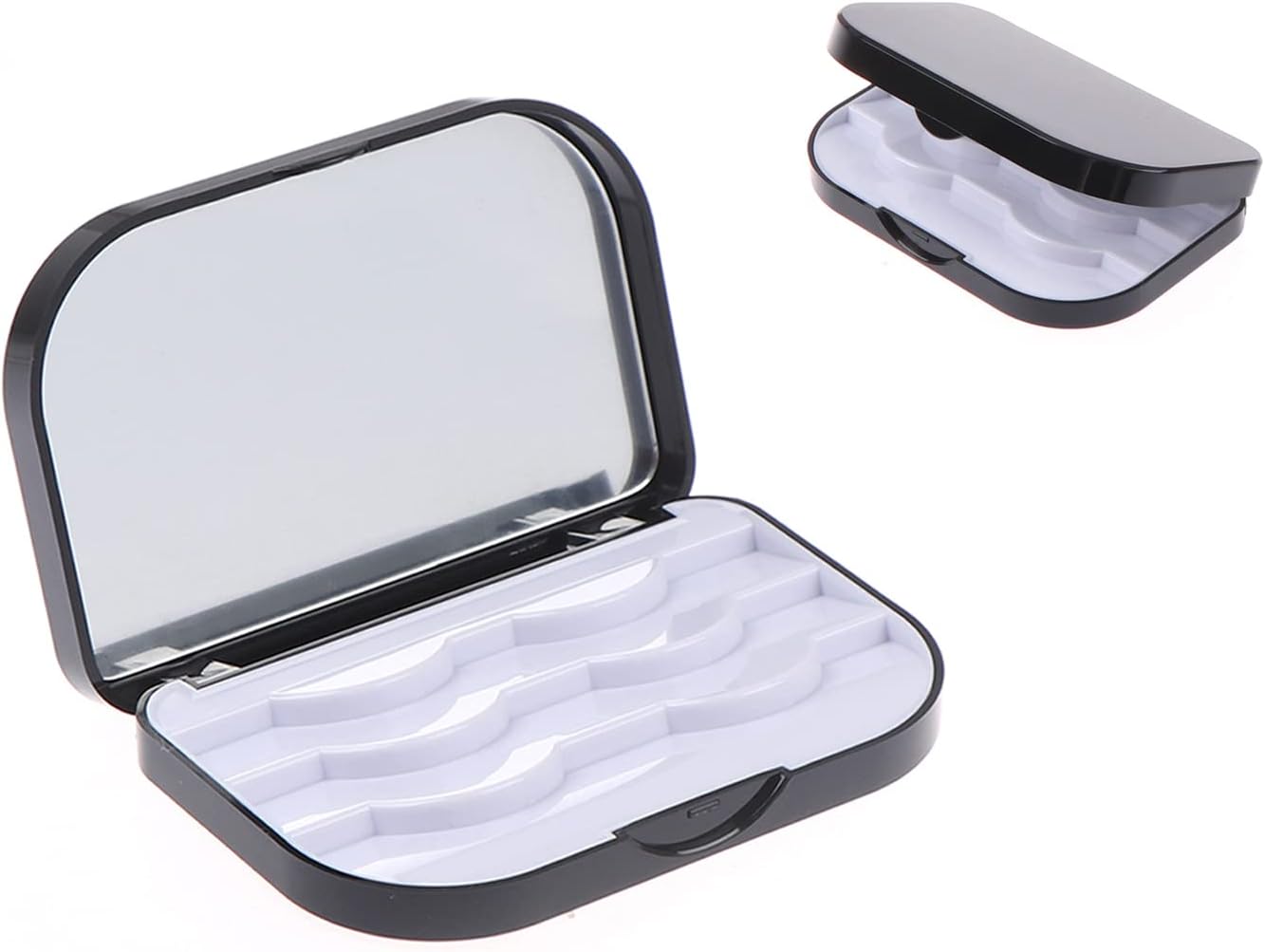 Lash Mirror, Eyelash Case 3 Layer False Eyelash Holder Case Lash Organizers and Storage Empty Travel Cosmetic Eyelash Container with Mirror for Makeup(Black)