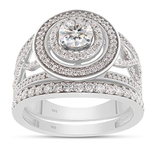 SAVEARTH DIAMONDS Infinity Halo Bridal Set Ring, 1 Carat Center 5MM Round Cut Lab Created Moissanite Diamond Wedding Band Ring Set In 14K Gold Over Sterling Silver (VVS1 Clarity, 1 Cttw)
