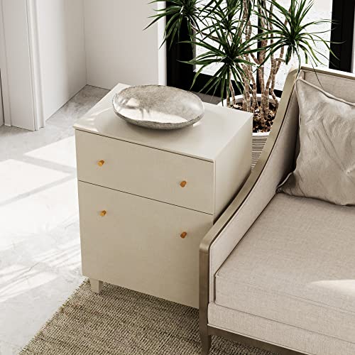 End Table With Drawer, Modern Large Sofa Couch Side Table, Nightstand With Adjustable Storage Shelf, Beige Faux Linen Textured Finish Wood Accent Table With Door For Living Room, 23.6X15.3X32.4 #TOP2