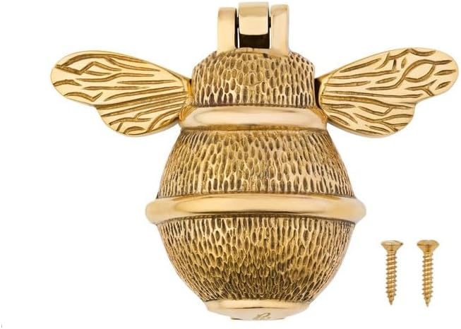 Shiny Solid Brass Bumblebee Door Knocker for Front Door Handmade. Symbol of Good Fortune