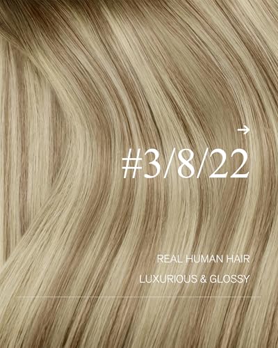 Image of YoungSee Human Hair Weft Extensions Ombre Sew in Extensions Balayage Weft Hair Extensions Human Hair Walnut Brown Ombre Light Brown with Blonde Balayage Hair Wefts Remy Hair 20 Inch 100g