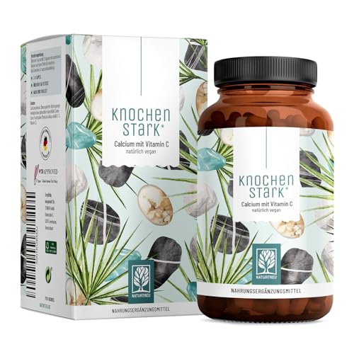 NATURTREU® Calcium hochdosiert mit Vitamin C vegan - 120 Kalzium Kapseln 800mg hochdosiertes Calcium pro Tagesdosis - Ohne Zusatzstoffe