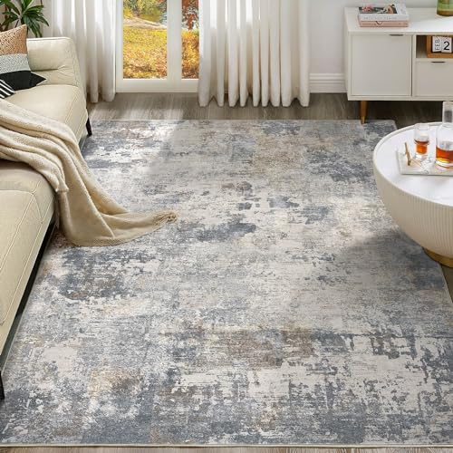 8x10 Area Rug Living Room Rugs - Washable Neutral Modern Abstract Soft Thin Large Rug Indoor Floor No Slip Rug Carpet for Bedroom Under Dining Table Home Office Decor - Blue Grey
