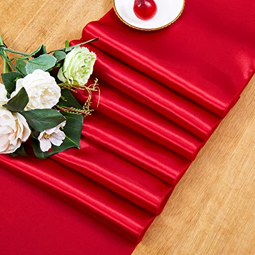 Entisn 12Pcs Red Satin Table Runners 12" X 108", Elegant And Soft Silky Table Decor For Parties Banquet Wedding Thanksgiving Valentine's Day Christmas #TOP14