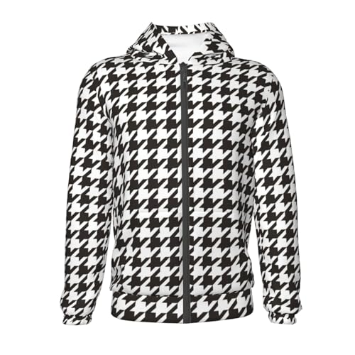 Houndstooth Black And White Kids Pullover Hoodies Boys Zip Up Sweatshirts Girls Athletic Clothes with Pocket2
