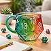 3TVol Rainbow Glass D20 Dice Mug, Transparent Glass Mug with Handle, 20-Sided Polyhedral Dice Coffee Cup for RPG Lovers, Fantasy Themed Gift for Board Game Enthusiasts, Game Night (3.54''x3.74'')