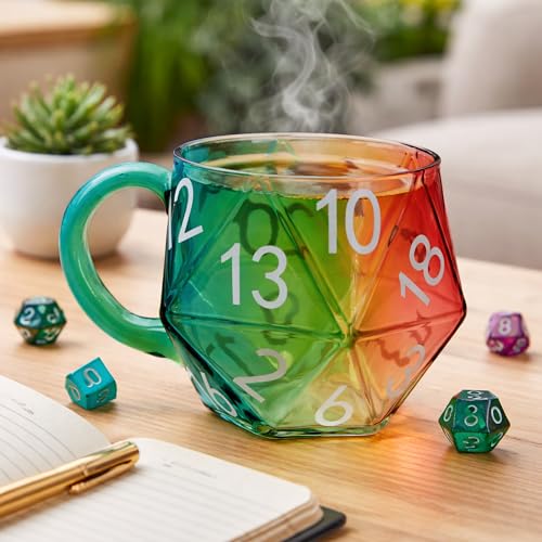 Taza de vidrio D20 arcoíris con mango, 20 caras miniatura 4