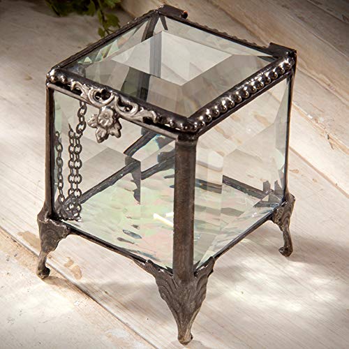 Beveled Glass Box Jewelry Chest Trinket Keepsake Display Decorative Stained Glass Clear Crystal Ring Dish Gift J Devlin Box 153 #TOP1