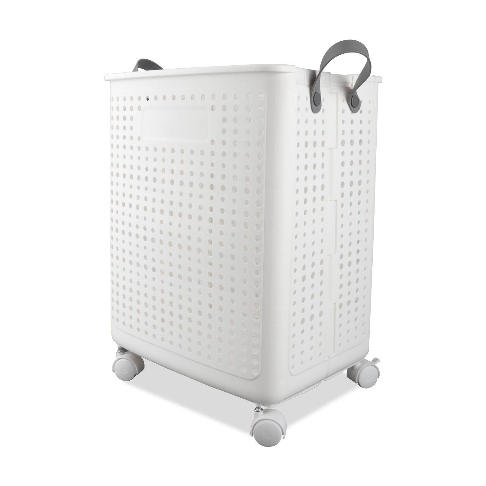 Panier à Linge Pliable Avec Roulettes - Blanc/Beige - 36x28x49 Cm - Pour Buanderie, Salle De Bain, Rangement