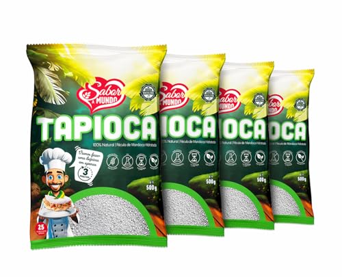 Tapioca Granulada Natural 500g x4 Pack Ahorro | Fécula de Mandioca Hidratada | Sin Gluten | Preparación Rápida en 3 Minutos | Sabor a Mundo