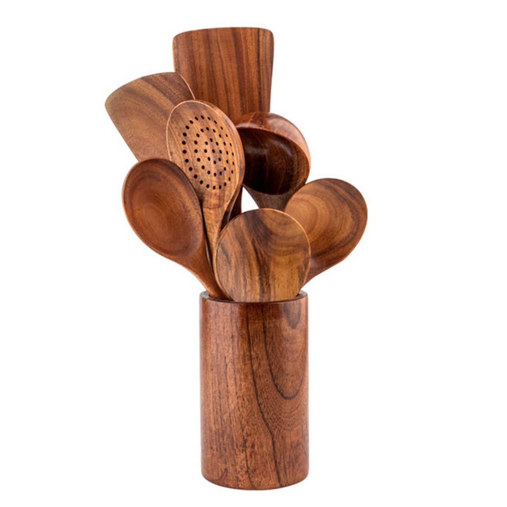 Kochutensilien-Set aus Holz, 8-teilig, Küchenhelfer-Set aus Holz, antihaftbeschichtet, Kochgeschirr, Holzspatel, Gabelwender, Schöpflöffel, klare Stempel für Scrapbooking und Kartengestaltung