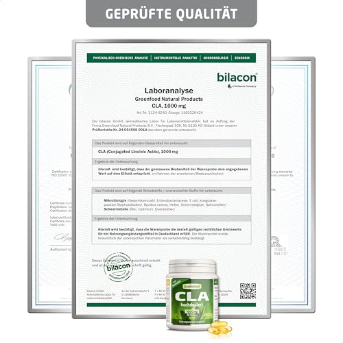 CLA Kapseln, hochdosiert, 1000mg - 90 Softgels. Konjugierte Linolsäure - natürliches CLA aus Distelöl. OHNE künstliche Zusätze - laborgeprüft. Von Greenfood.