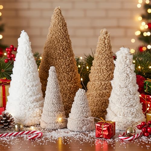 Fiwochic 6 Pieces Christmas Wool Plush Tree Table Decor 2.36-12.6