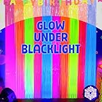 Mega-L Glow in The Dark Party Supplies, 2 Pack Neon Party Decorations 3.3 x 6.6 ft Fluorescent Macaron Colorful Tinsel Foil Fringe Curtains, Photo Booth Prop Backdrop Streamer, Birthday Party Decor - Image 3