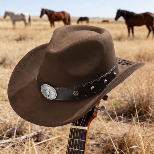 Image of Cowboy Hat for Men Women Suede Western Leather Cowgirl Hats Uniex Hat