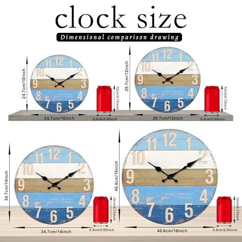 Horloge murale bois bleu 14 inch silencieuse pendule de salon