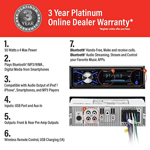 BOSS-Audio-Systems-632UAB-Multimedia-Car-Stereo-Single-Din-Bluetooth-Audio-and-Hands-Free-Calling-Built-in-Microphone-MP3-Player-USB-Port-AUX-Input-AMFM-Radio-Receiver-Detachable-Front-Panel