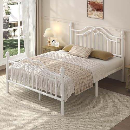 Image of LoVinson Queen Size Bed Frame with Victorian Headboard & Footboard, Black