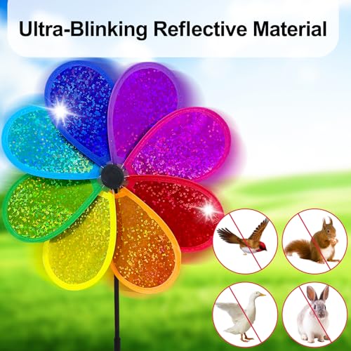 image for timecity 4PCS Flower Wind Spinner Sparkly Lawn Pinwheel 11.8 inch Colo