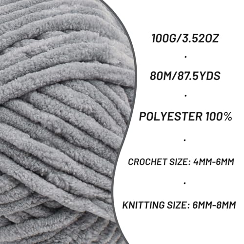 Image of 4 Packs Fluffy Chenille Yarn for Crocheting, Chunky Velvet Yarns for Crochet Amigurumi, Baby Yarn for Crocheting Soft Blanket, 349.9yds /14.1 oz Bulky Yarns for Crafts /Hats /Shoes /Socks (4 Grayish)
