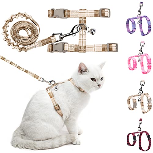 Beautyzoo Cat Harness And Leash Set Escape Proof For Walking, Kitten Soft Adjustable Vest Harnesses For Small Medium Large Cats, Easy Control Breathable Plaid Ribbon Nylon For Outdoor Indoor Use #TOP17
