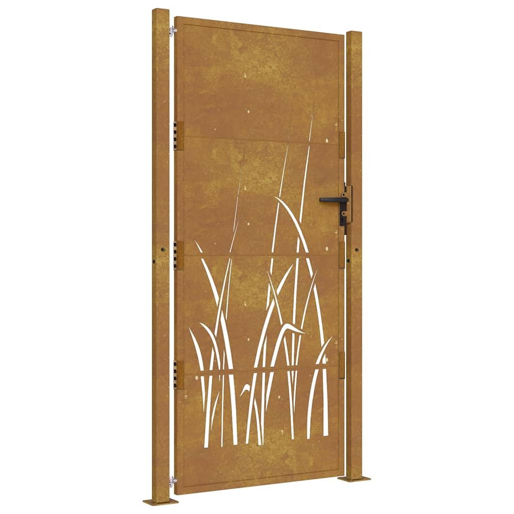 vidaXL Cancello da Giardino 100x200 cm in Acciaio Corten Design Erba, cancello, cancello in acciaio, cancello da esterno, cancello di sicurezza