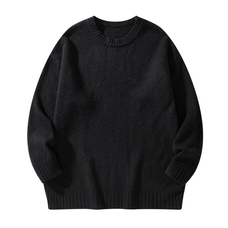Men's Fall & Winter Solid Long Sleeve Sweater, Casual Regular Fit Round Neck Pullover Knitwear Top for Daily Wear