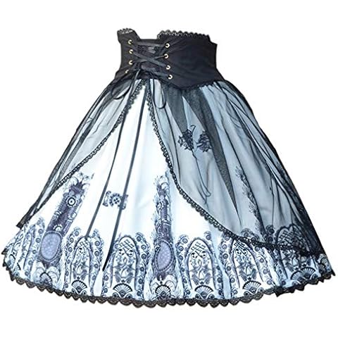 Smiling Angel Women's Classic Gothic Lolita Band Waist Skirt Cross and Church Printed Vintage Style Skirt (L-XL) Blue Cover