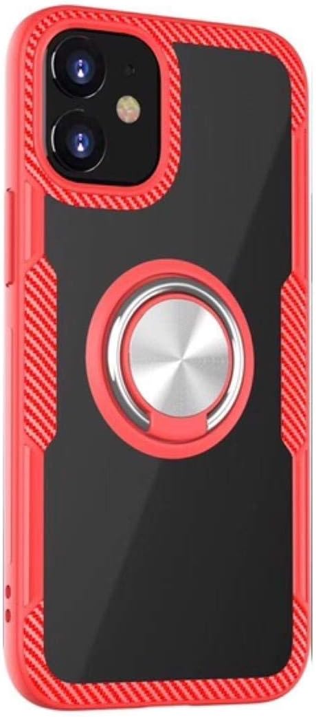 Essen Case Compatible with iPhone 12/12 Pro 6.1 inch, Ring Holder 360° Free Rotation Kickstand Work with Magnetic Car Mount, Transparent TPU Clear Case/Shockproof Air Bag/Anti-Scratch (Red)