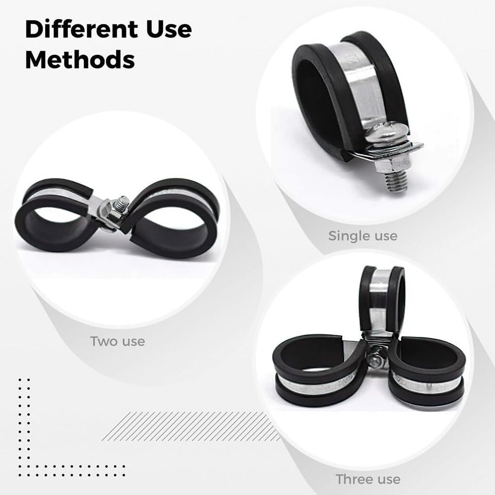 Kit di 60 fascette stringicavo, in acciaio inox con cuscinetto in gomma, in metallo da 1/4'', 5/16'', 3/8'', 1/2'', 5/8'', 3/4'', 1''