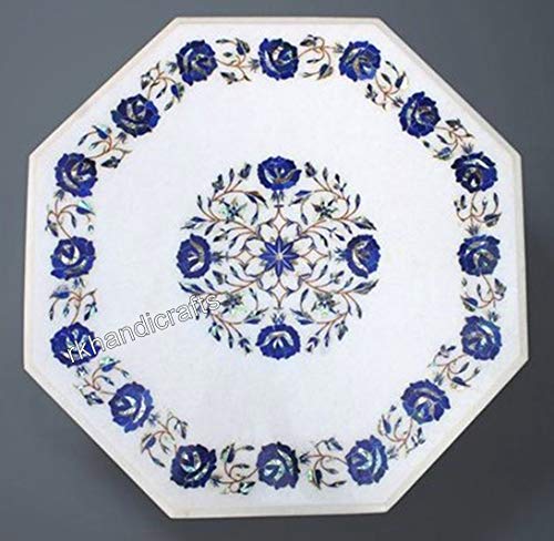 21 x 21 Inches Marble Center Table Top Lapis Lazuli Stone Inlay Work C